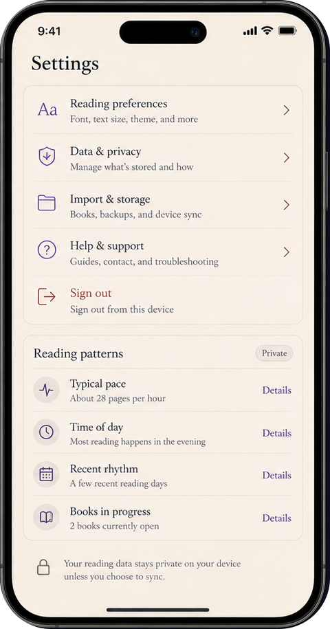 Lorely light settings screen with the same calm settings structure.
